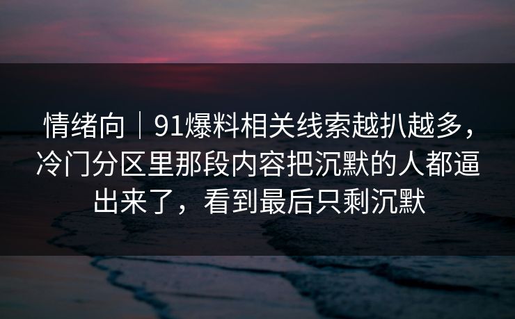 情绪向｜91爆料相关线索越扒越多，冷门分区里那段内容把沉默的人都逼出来了，看到最后只剩沉默